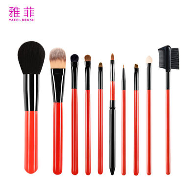 131A017210 スリーク レッド ウッド ハンドル 10pcs メイク ブラシ セット プライベート ロゴ
